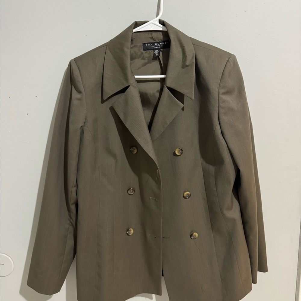 bill blass Olive Green Double-Breasted Blazer with Gold Buttons